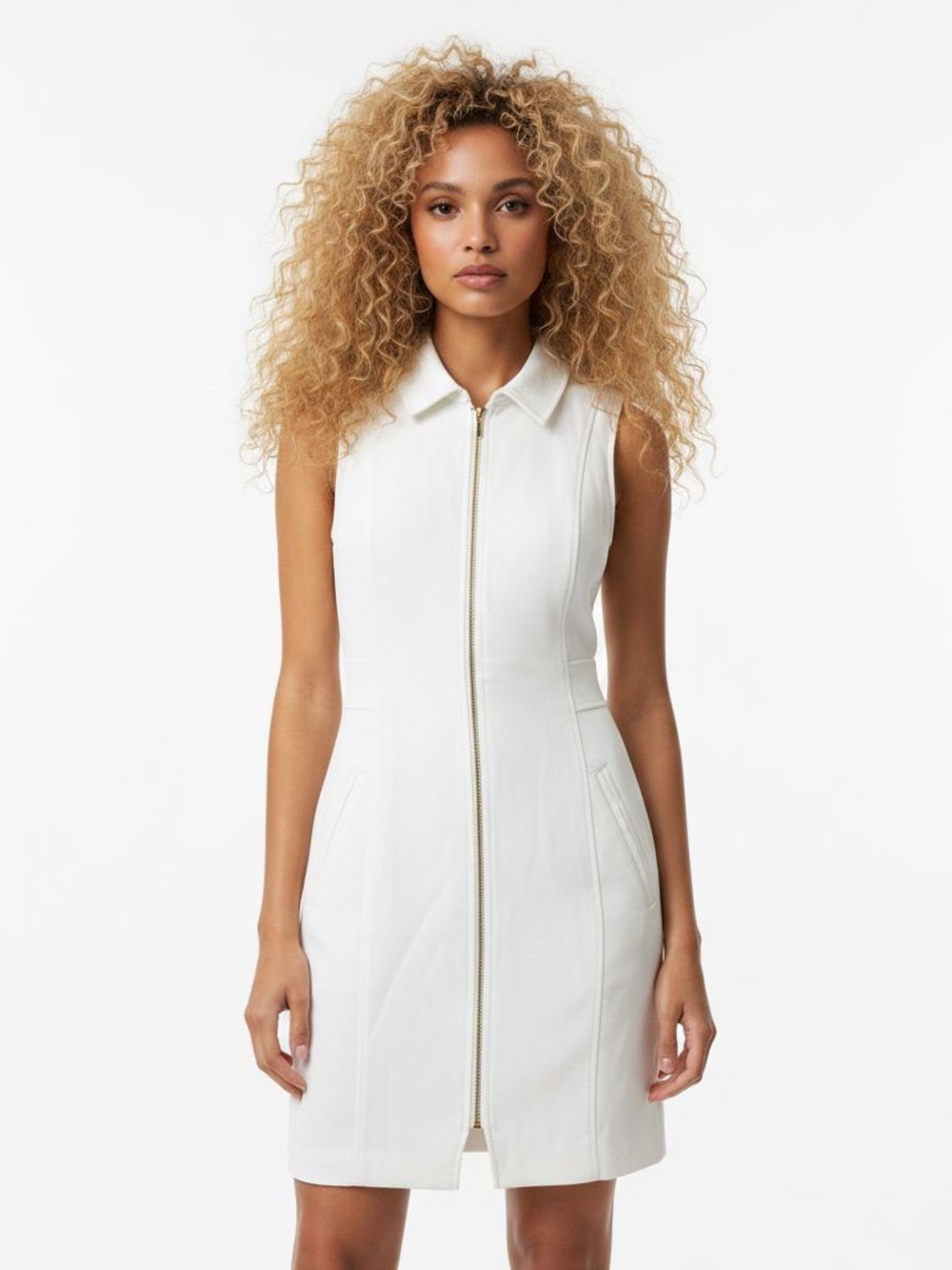 XOXO Cream Sleeveless Zip-Front Dress
